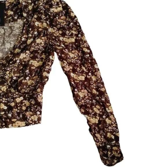 AFRM Women's Wrap-Front Top Fall Bouquet Floral Extra Small/XS NEW V-Neck Puff - Picture 4 of 7